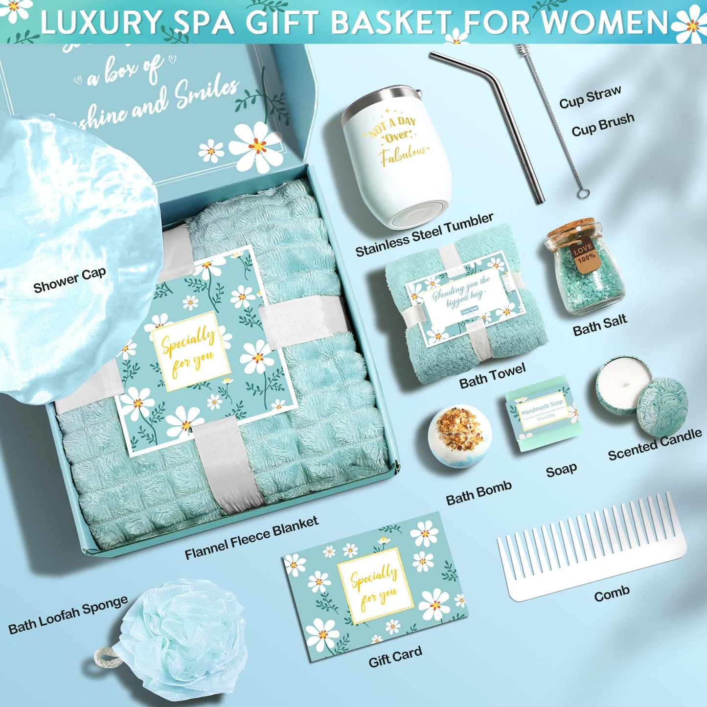 Self Care Gifts for Women, Get Well Soon Gifts Basket Care Package, Birthday Gifts Box for Women, Relaxing Bath Spa Gifts Set, Thinking of You Feel Better Gift for Her Mom Best Girl Friend Sister Wife