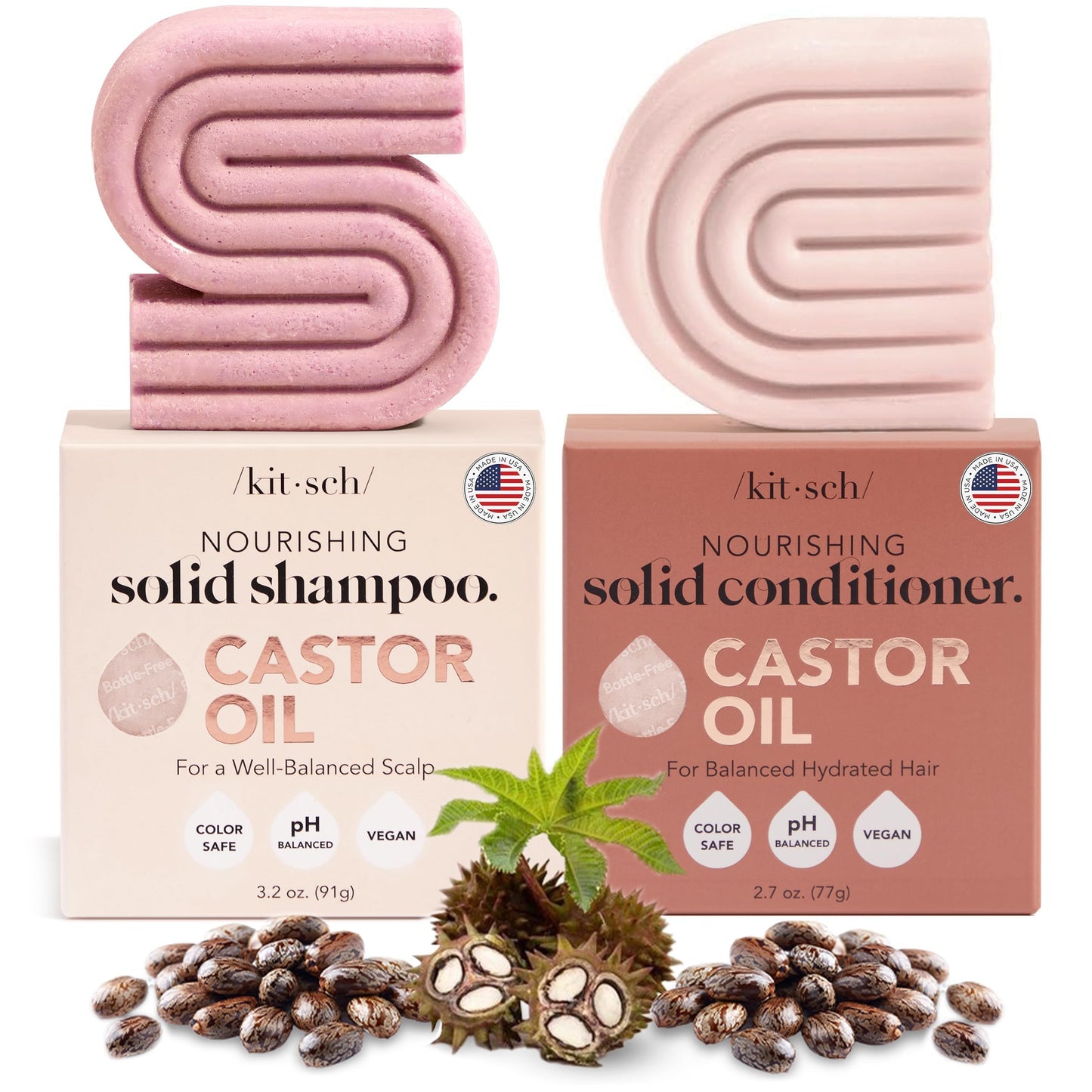 Kitsch Castor Oil Shampoo and Conditioner Set - Organic Castor Oil Hair Care for Dull & Dry Hair - Nourishing Bar Soap for Hair Growth - Free of Sulfate, Silicone, & Paraben - Made in USA - 2pcs