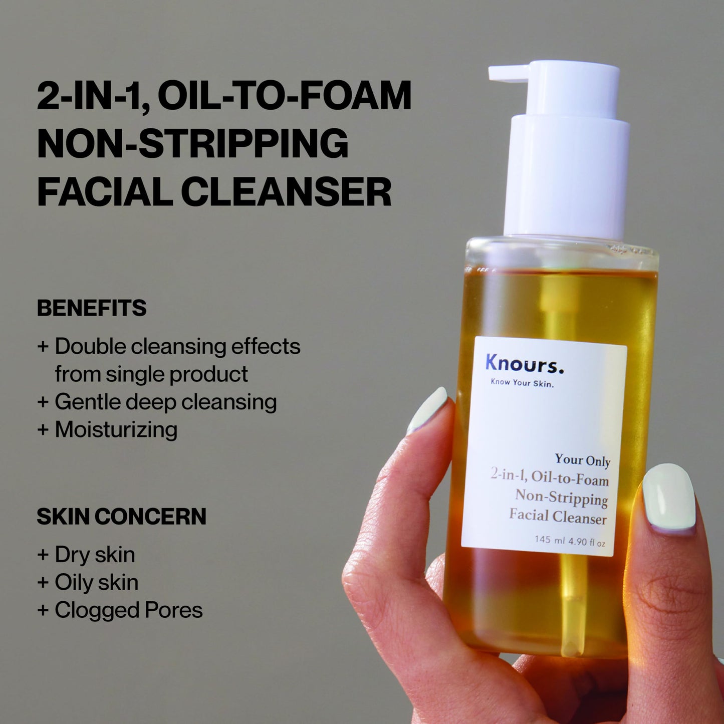 Knours. Korean Cycle and Hormone Conscious 3 M's 2-in-1 Makeup Remover | Oil-to-Foam Non-Stripping Cleanser | Jojoba + Honey | EWG Verified | Non-Drying | 145ml/4.97oz
