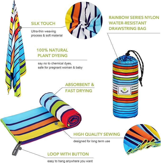 4Monster Microfiber Beach Towel Quick Dry,Super Absorbent Lightweight Travel Towel for Swimmers, Sand Free Camping Towel, Beach Towels for Pool,Swim,Water Sports,Yoga