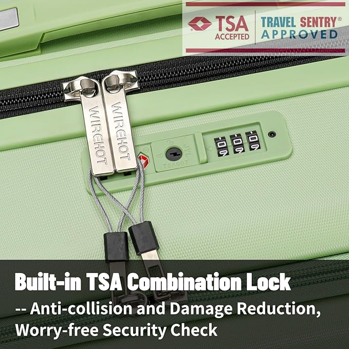 20 inch Carry On Luggage Front Open Pocket Extension Bag, ABS+PC Suitcase with Spinner Wheels TSA Lock & YKK Zipper, 20in/Toiletry Bag/Handbag, Light Avocado Green