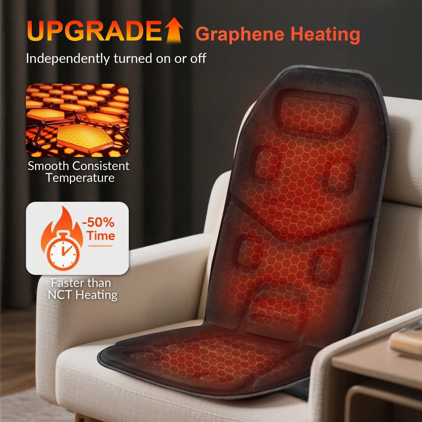 COMFIER Back Massager Seat Cushion with Heat,10 Vibration Motors, Massage Chair Pad,Chair Massager for Pain Relief at Office/Home