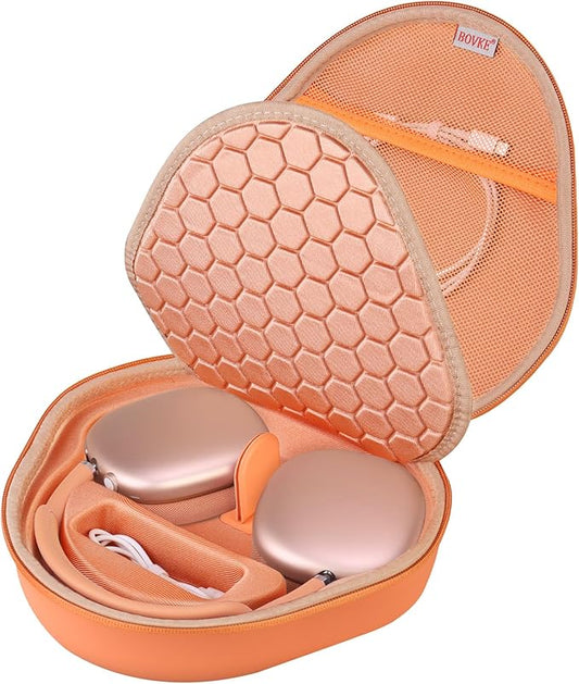 BOVKE Hard Carrying Case with Sleep Mode for Apple AirPods Max Wireless Over-Ear Headphones, AirPods Max Protective Portable Storage Bag with Mesh Pocket for USB-C Charging Cables Accessories, Orange