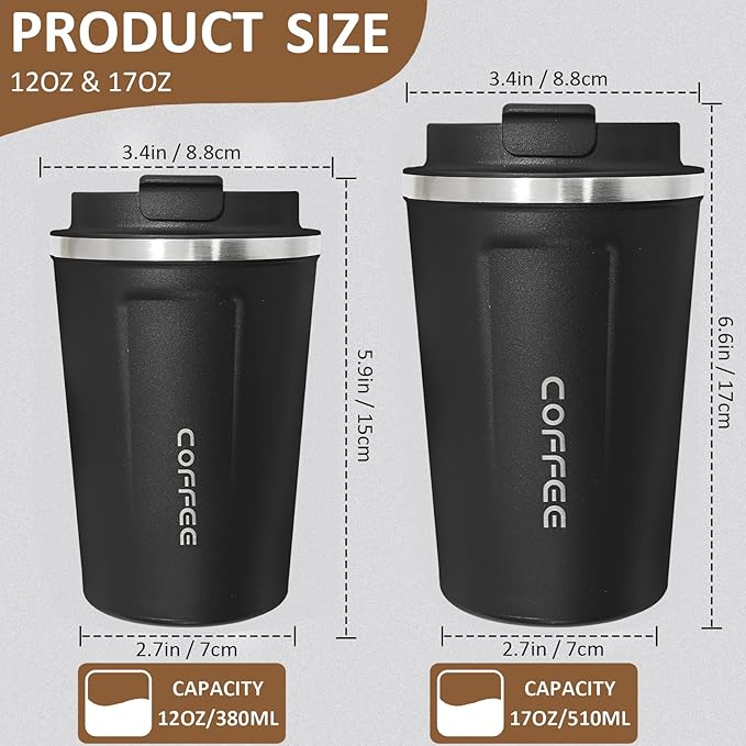 4 Pack Insulated Coffee Tumblers with Lid 17oz Stainless Steel Travel Coffee Mug Reusable Coffee Cup to Keep Cold and Hot Drinks for Car, Daily, Travel and Gifts, Multicolor