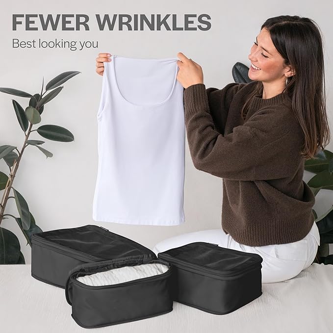 Compression Packing Cubes for Travel - Luggage Organizer Bags - Double Zipper Packing Cubes for Suitcases (4-Pack, Black)