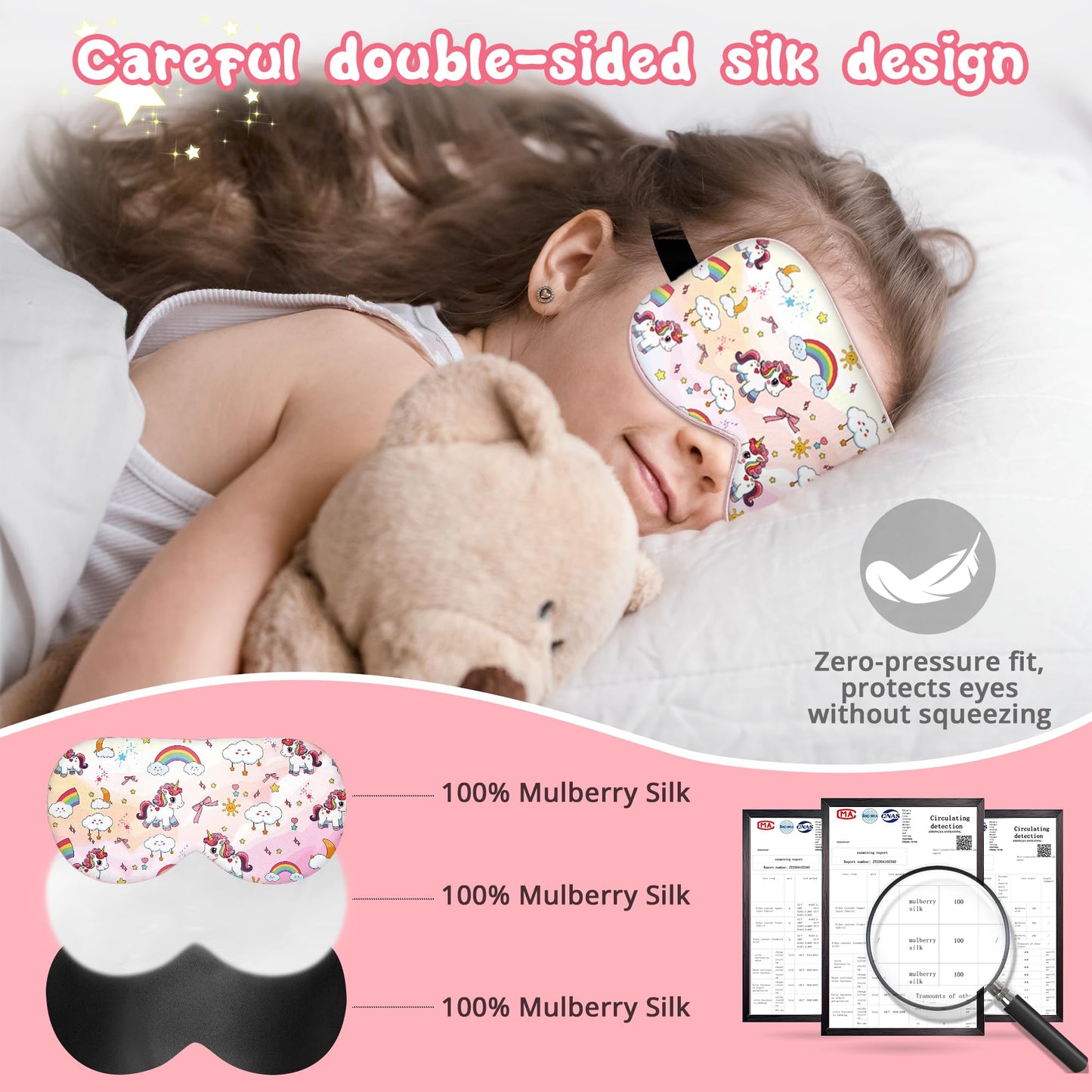 Kids Sleep Mask Eye Cover: 100% Real Natural Pure Silk Eye Mask with Adjustable Strap, Funny Blindfold Kids Eye Mask for Sleeping, Soft & Lightweight Eye Shade for Boys Girls Teens (Horse Style)