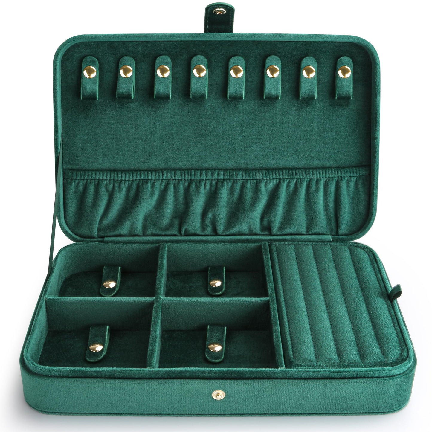 VELORIA Jewelry Box, Premium Velvet Travel Jewelry Organizers & Storage, Dust-Proof, Scratch-Resistant Jewelry Box for Necklace Bracelet Bangle, Portable Luxury Gift for Women & Girls (Emerald green)