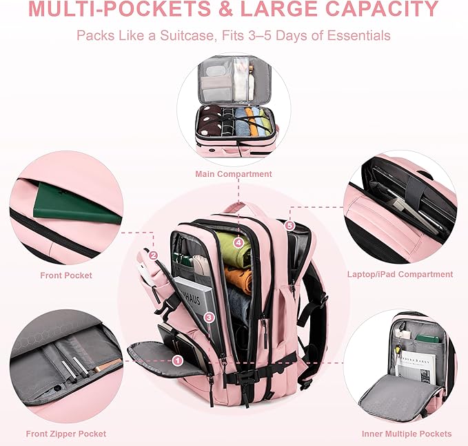 Carry On Travel Backpack, 35L-40L Expandable Extra Large Airline Approved,Lightweight Daypack for Men and Women