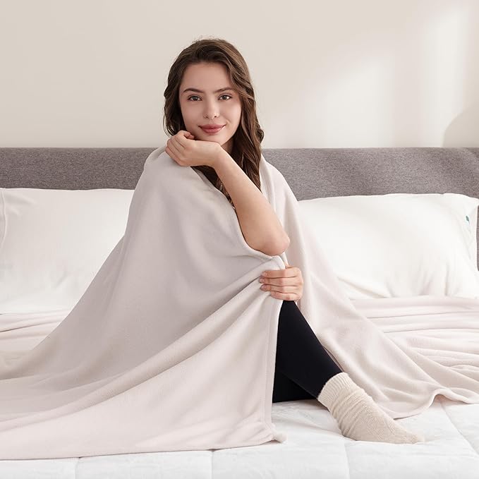 Berkshire Blanket Microfleece Throw Size Bed Throw Blanket Macadamia,Lightweight Soft Breathable Plush Micro Fleece Throw Blanket for Travel,Bed and Couch,50x60 Inches