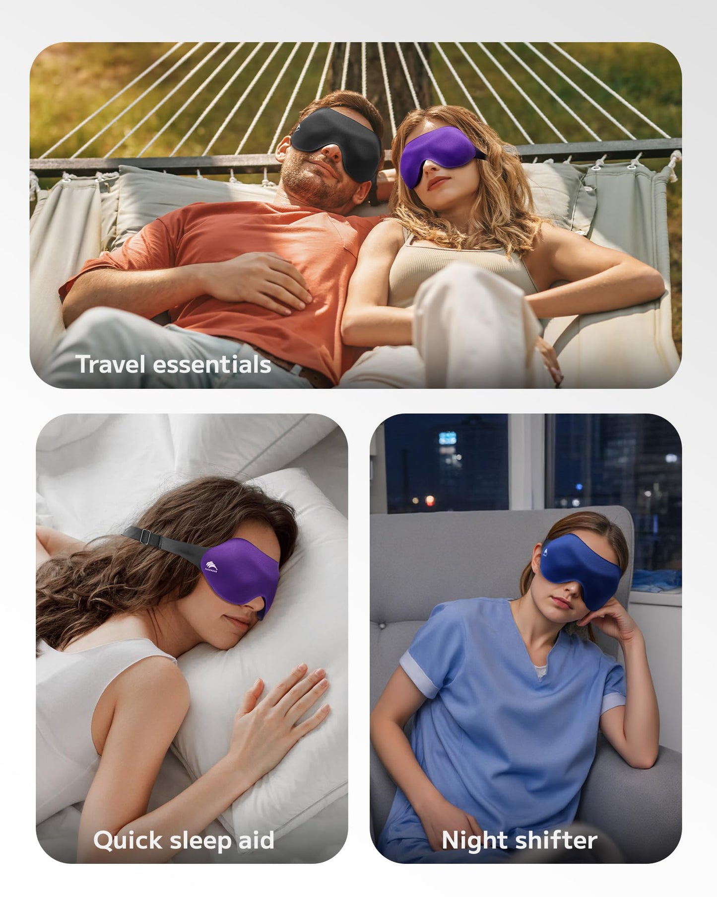 Sleep Eye Mask for Side Sleeper Men Women 3 Pack: 100% Blackout 3D Eye Masks for Sleep - Zero Eye Pressure Sleeping Mask - Airplane Travel Essentials Night Cover for Lash Extensions