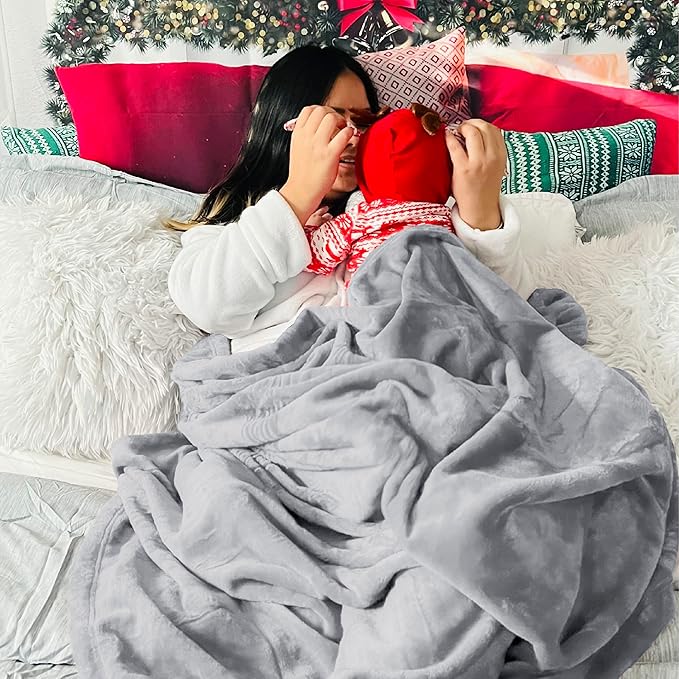 Bedsure GentleSoft Fleece Throw Blanket - Light Grey Lightweight Blankets for Sofa, Couch, Bed, Camping, Travel - Super Soft Cozy Microfiber Throws, 50x60 inches