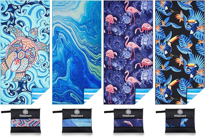 4 Pack Microfiber Lightweight Beach Towel Sand Free Quick Dry Absorbent Thin Compact Towels for Swimming Pool Camping Beach Accessories Large Easy Pack Travel Things for Vacation Essentials Gift