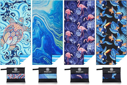 4 Pack Microfiber Lightweight Beach Towel Sand Free Quick Dry Absorbent Thin Compact Towels for Swimming Pool Camping Beach Accessories Large Easy Pack Travel Things for Vacation Essentials Gift