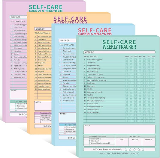 Cholemy 4 Pcs 240 Sheet Daily Checklist Weekly Tracker Pad 6 x 9 Inch Undated Notepad Productivity Schedule for Organizing Goals Mental Health Wellness Meal Prep Planner, 4 Colors (Self Care)