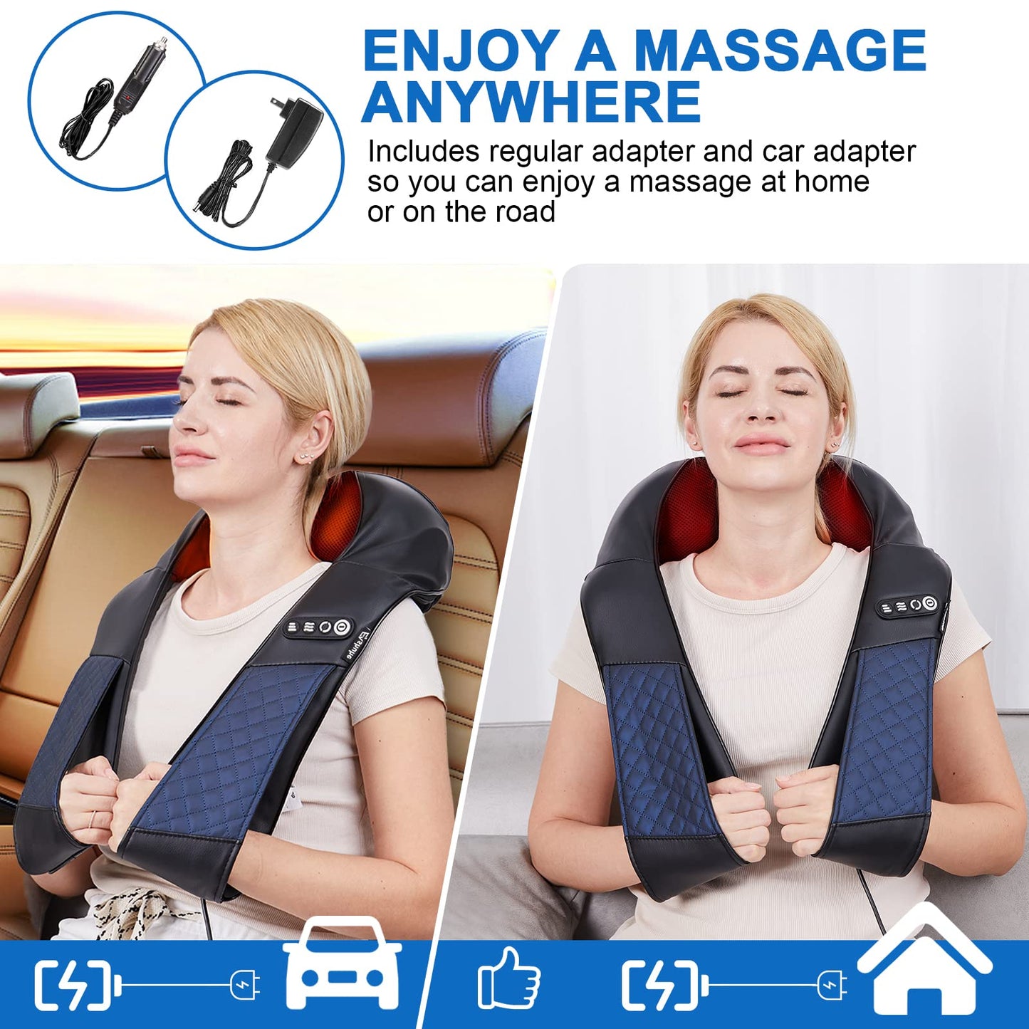 EAshuhe Neck and Shoulder Massager with Heat Shiatsu Back Massage Pillow with 3D Deep Tissue Kneading for Foot, Legs, Body Muscle Pain Relief, Use at Home, Office & Car
