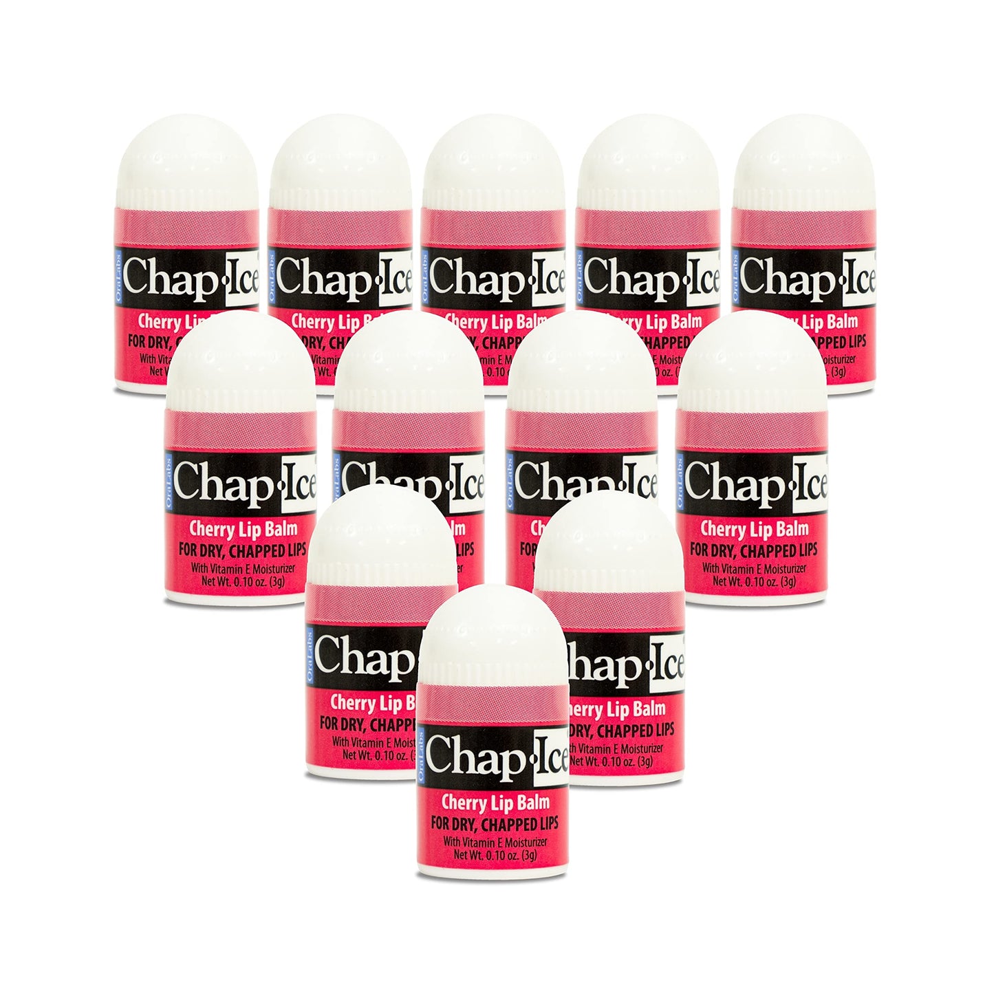 Chap-Ice® | 12-Count Mini Cherry Lip Balm Pack Fortified with Vitamin E for Dry, Cracked Lips | Made in USA | Cherry Flavor (0.10oz/3g Each)