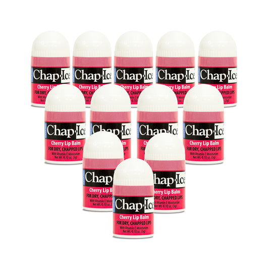 Chap-Ice® | 12-Count Mini Cherry Lip Balm Pack Fortified with Vitamin E for Dry, Cracked Lips | Made in USA | Cherry Flavor (0.10oz/3g Each)