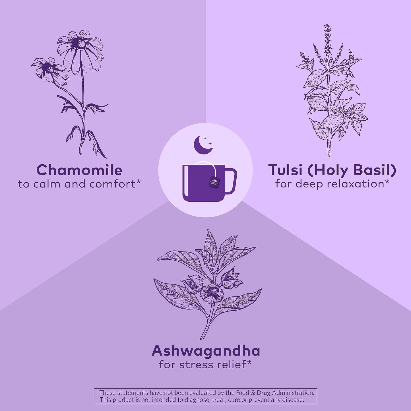 ORGANIC INDIA Tulsi Sleep Herbal Tea - Holy Basil, Ashwagandha, Chamomile, Night Time Tea for Bedtime, Stress Relieving & Relaxing, Immune Support, USDA Certified Organic - 18 Infusion Bags, 3 Pack