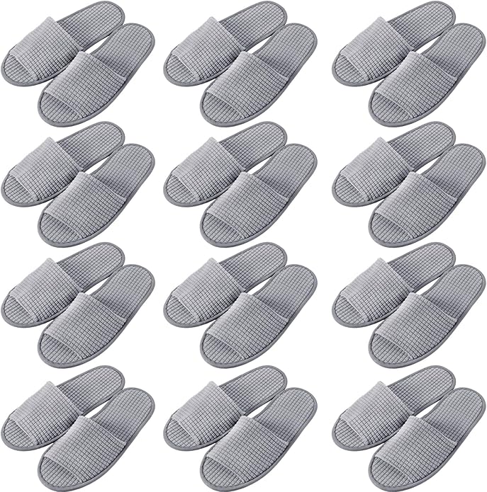 12 Pairs Disposable Slippers for Guests Open Toe Spa Slippers Bulk Disposable Sandals Soft Fleece for Man Women Spa Hotel Wedding Shoeless Home