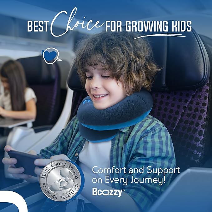 BCOZZY Kids Travel Neck Pillow (8-12 Y/O)– Patented Soft Child Pillow for Head & Chin Support in Car, Airplane, and Road Trip Sleeping. Adjustable Size. Carry Bag. Fully Washable. Medium, Light Purple