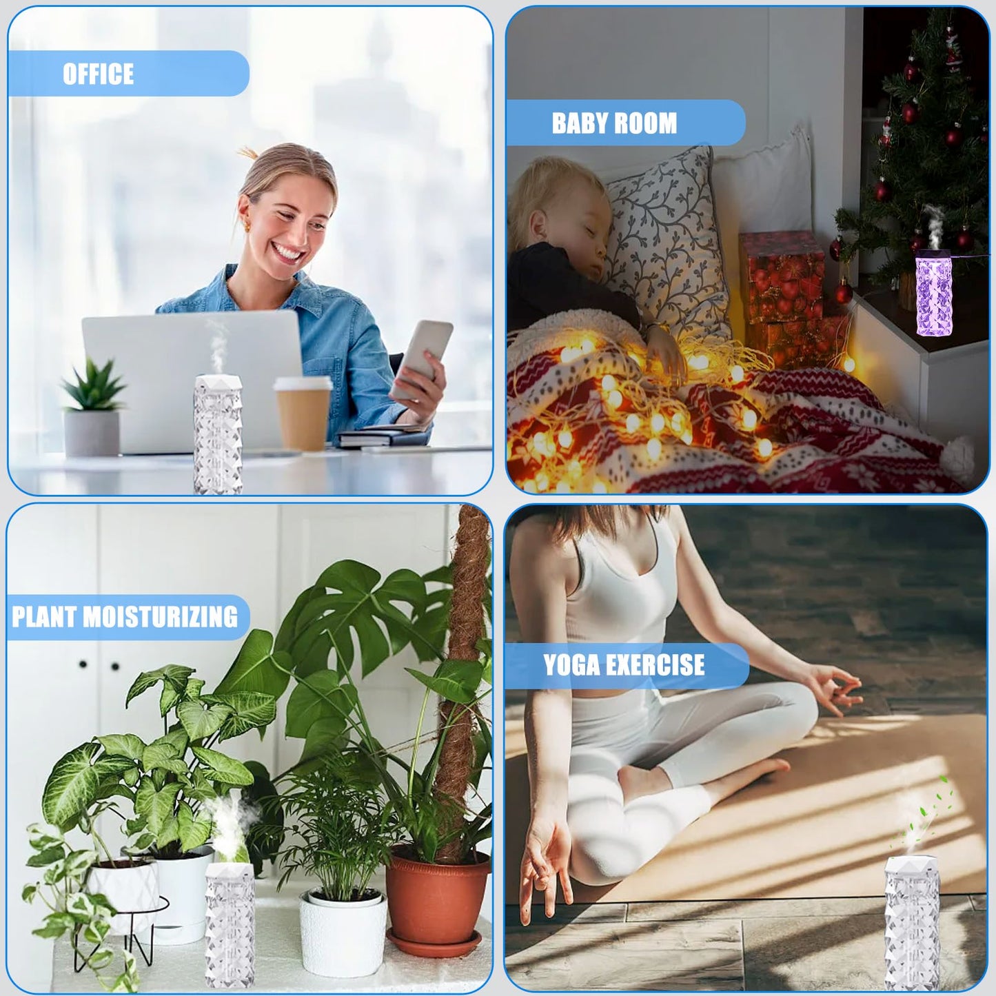Colorful Portable Humidifier Cool mist small humidifiers for bedroom(400ml) desk personal LED Humidifiers, 4 Modes Super Quiet, automatic shutdown, suitable for home, office, travel use with USB cable