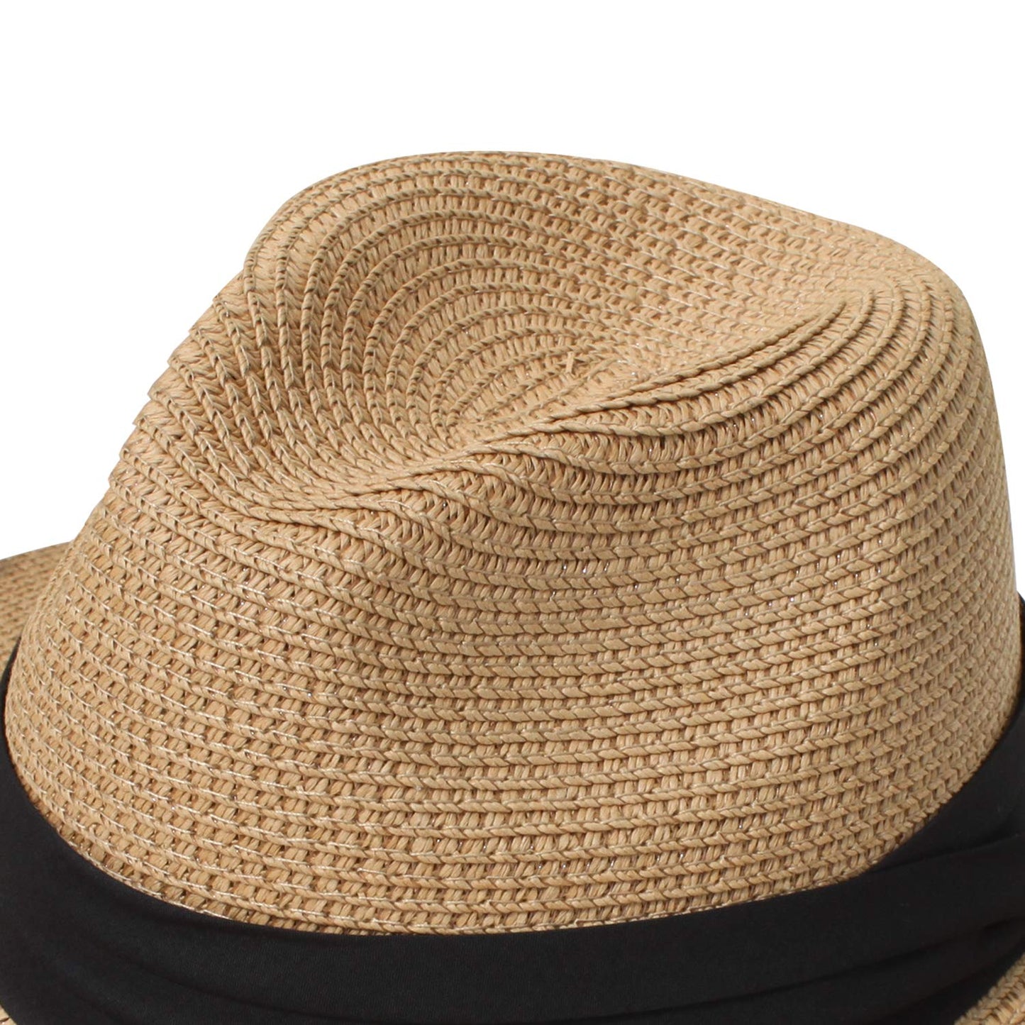 DRESHOW Women Straw Panama Hat Travel Fedora Beach Sun Hat Summer Wide Brim Straw Roll up Hats UPF 50+