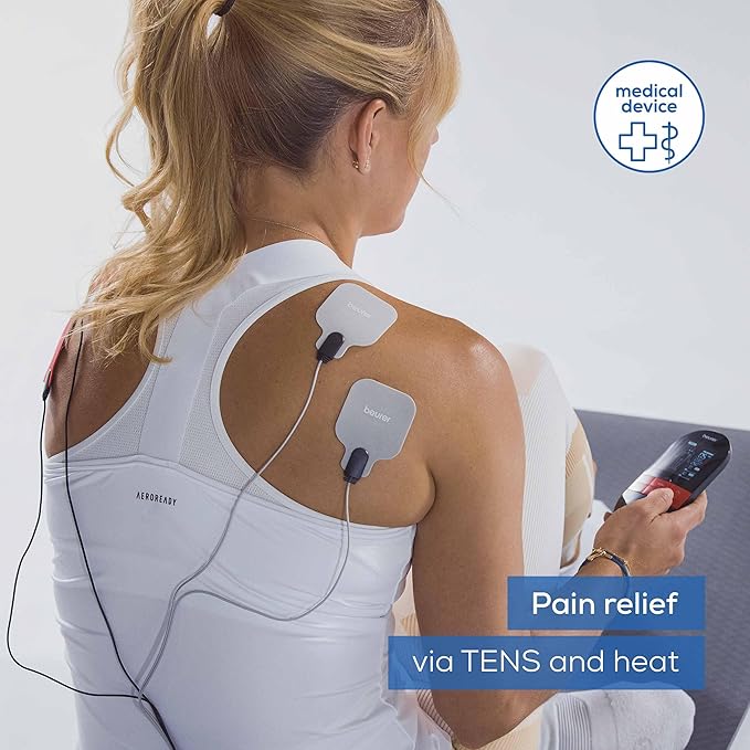 Beurer EM59 Digital 3-in-1 TENS, EMS & Heat Therapy Device for Pain Relief and Massage, Muscle Stimulator with 2 Adjustable Channels, 64 Applications, Timer Function