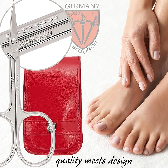 3 Swords Germany - brand quality 6 piece manicure pedicure grooming kit set for professional nail care with red synthetic leather case - Made in Germany