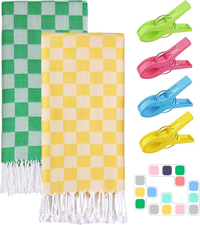 2 Packs Turkish Beach Towel Blanket Pool Towels Travel Sand Proof Thin Absorbent Packable Sandless Sandproof Light Weight Repellent Boho not Microfiber Thick Terry Clip Band Personalized Custom