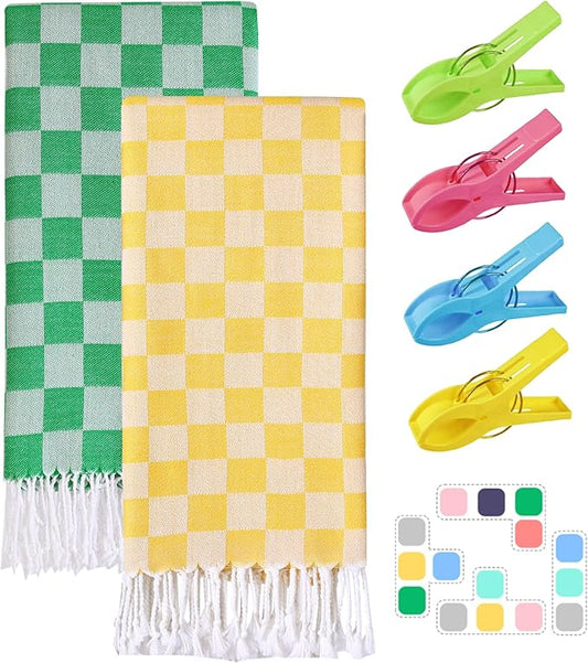 2 Packs Turkish Beach Towel Blanket Pool Towels Travel Sand Proof Thin Absorbent Packable Sandless Sandproof Light Weight Repellent Boho not Microfiber Thick Terry Clip Band Personalized Custom