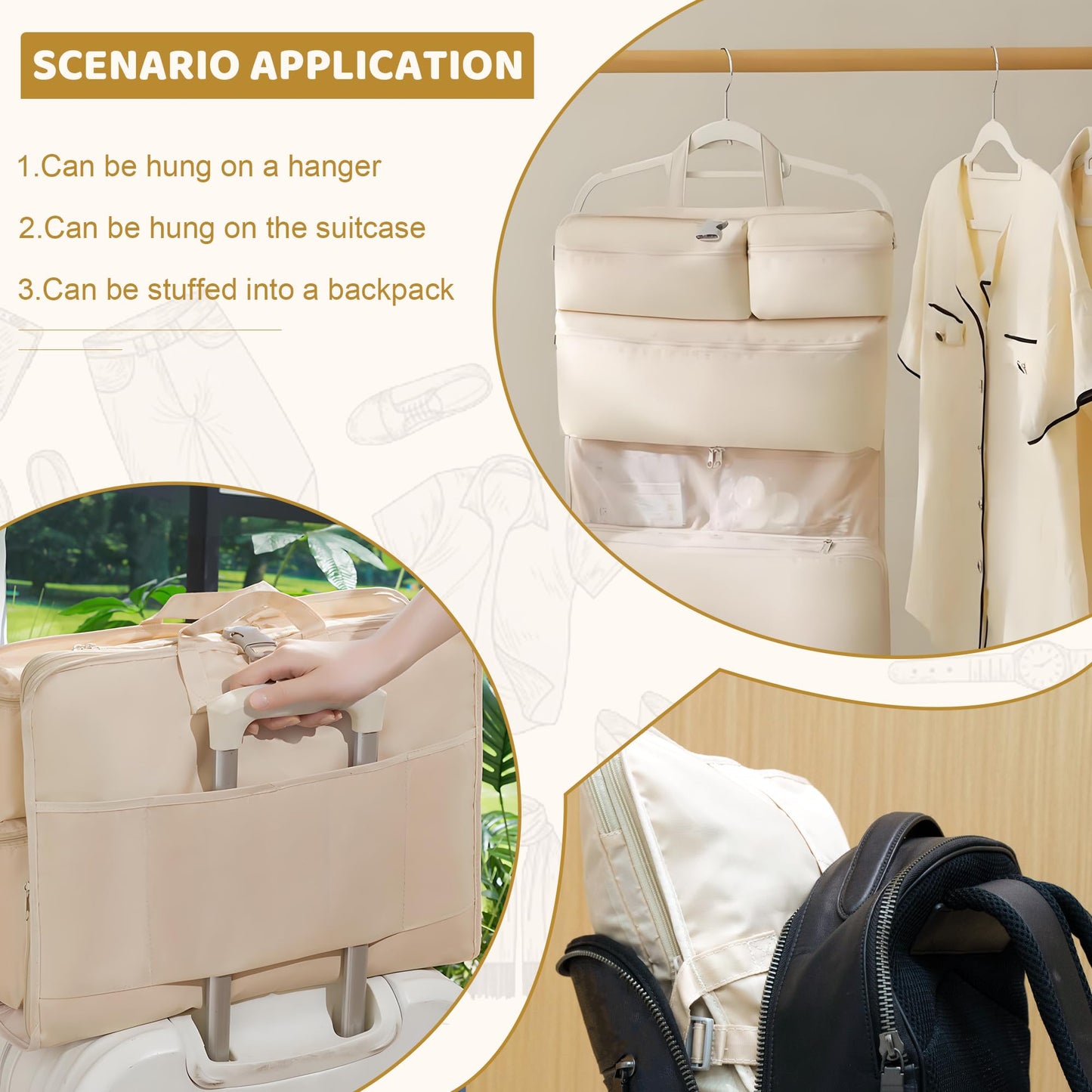 6-in-1 Hanging Packing Cubes for Travel Foldable Hanging Suitcase Organizer Bag Packing Cubes for Suitcases and Travel Luggage