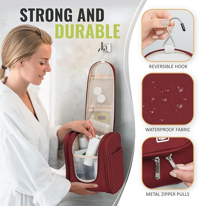 BOACAY Hanging Travel Toiletry Bag for Women and Men, Makeup Bag, Bathroom & Shower Organizer Kit for Accessories, Cosmetics, Travel Essentials