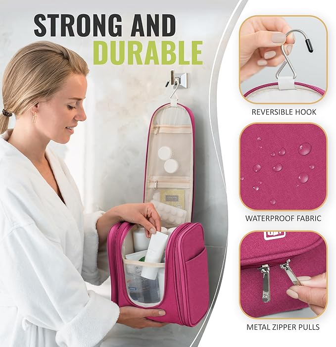 BOACAY Hanging Travel Toiletry Bag for Women and Men, Makeup Bag, Bathroom & Shower Organizer Kit for Accessories, Cosmetics, Travel Essentials