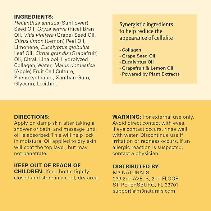 Anti Cellulite Oil and Lymphatic Drainage Massager Kit | Fascia Blaster for Contoured & Smoother Skin | Muscle Roller for Sore Arms, Legs, and Stomach, 8 fl oz by M3 Naturals