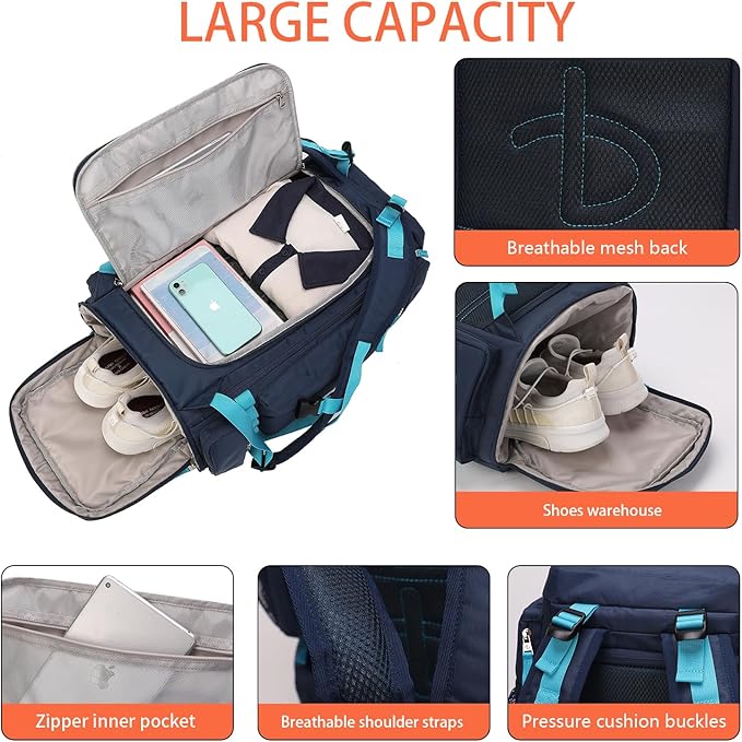 BE SMART 40L Extra Large Gym Backpack for Men, Big Gym Bag with Shoes Compartment, Waterproof Heavy Duty Duffel Bags, Men's Workout Backpacks for Outdoor Sport,Hiking,Camping,Travel