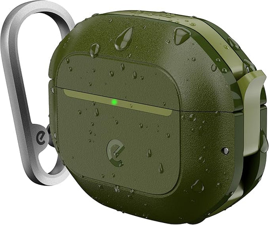 Keybudz for AirPods 4 Case with Lock - Fully Waterproof AirPods 4th Generation Case Cover - Keychain, Rugged Tough Protection, Hard Shell and Carabiner (Forest Green)