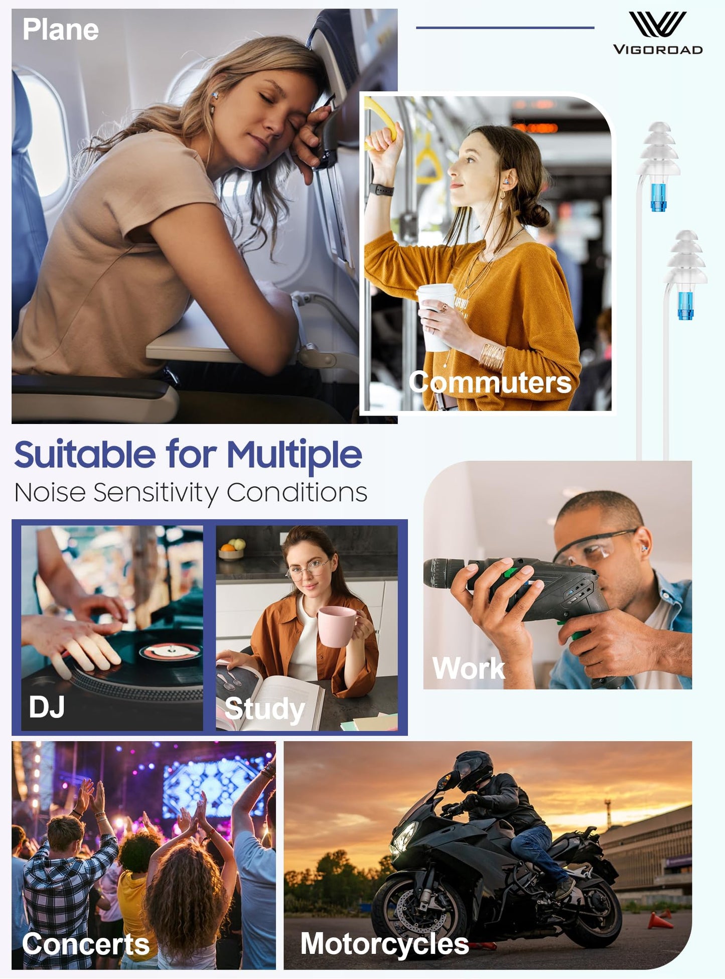 Ear Plugs for Airplane Pressure Relief, 2 Pairs Adults Soft Silicone Reusable Airplane Earplugs 26dB, with Silicone Connector Cord, Travel Essentials for Flying, Ear Protection Earplugs for Plane