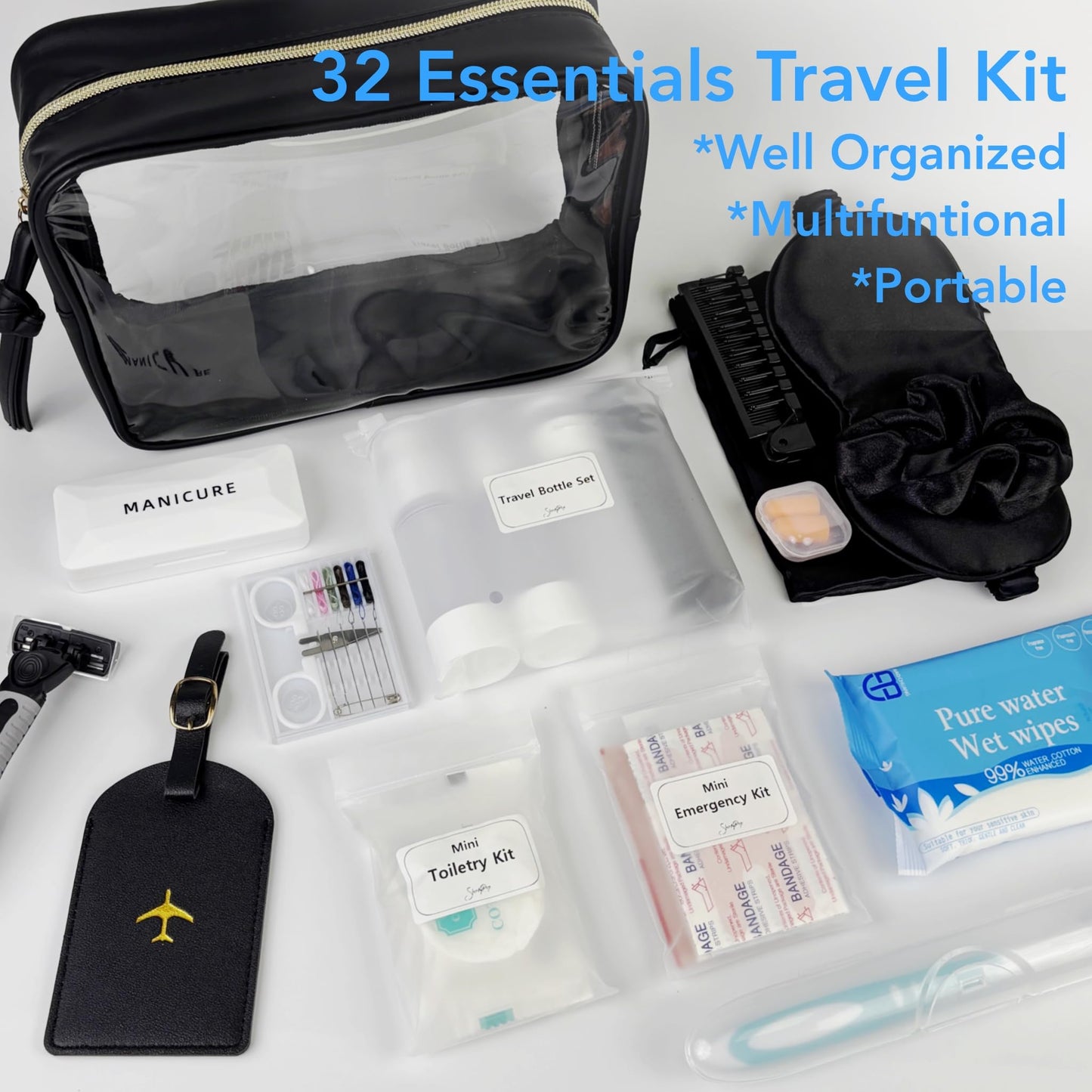 Travel Kit For Wedding And Honeymoon Emergency 32 Essential Items All In One Personal Care Set Toiletry Kit For Couples (Black)