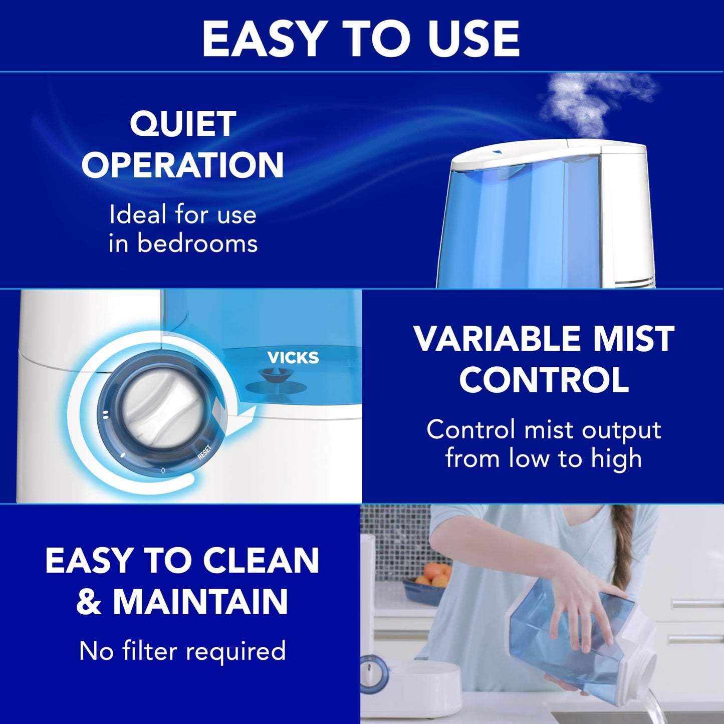 Vicks Warm Mist Humidifier - Air Humidifier for Bedroom, Home & Large Room, Baby, Kids and Adults Soothing Steam Vaporizer for Cough, Congestion, Allergies & Dry Air, VapoSteam Compatible