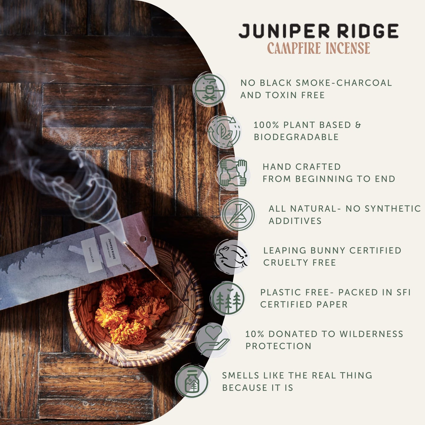 Juniper Ridge All-Natural Aromatic Campfire Incense - Long-Lasting Bamboo Sticks - Aromatherapy & Meditation Therapy - No Synthetic Fragrance - Douglas Fir - 20 Count
