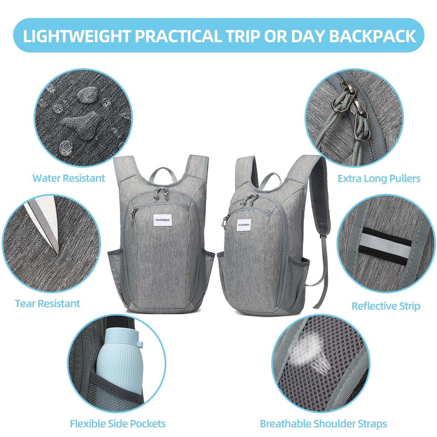 HumbleByte 10L Lightweight Hiking Bag Small Daypack Hiking Backpack Foldable Outdoor Bag for Women Men(Gray)