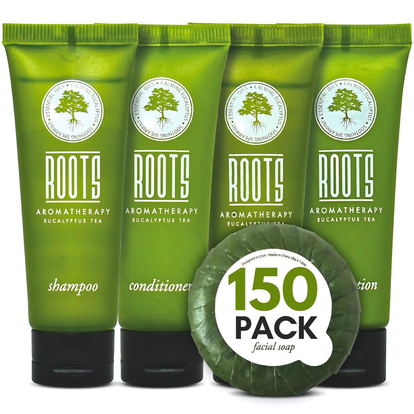 ROOTS AROMATHERAPY Hotel Shampoo and Conditioner Supplies For Guests,Airbnb Essentials for Hosts,Mini Shampoo And Conditioner Sets,Travel Size Toiletries,Air Bnb Kit For Bathroom Wash Lotion,(150 Pcs)