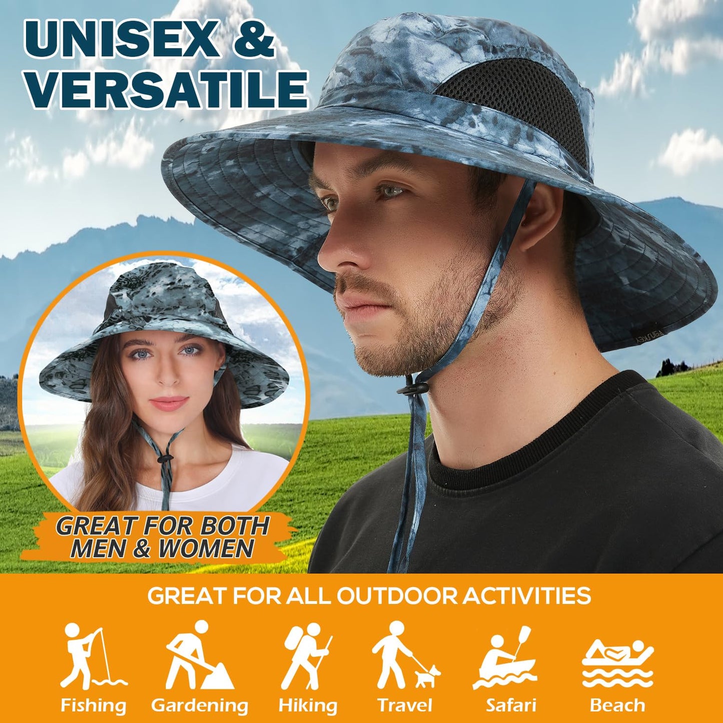 EINSKEY Wide Brim Sun Hat, UPF 50+ UV Protection Waterproof Packable Bucket Hat for Men & Women, Fishing Hiking Beach Garden