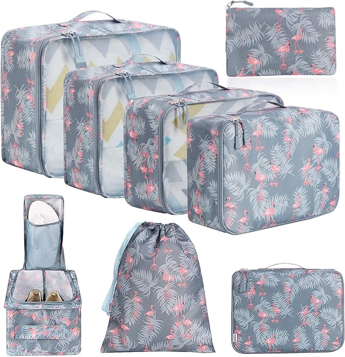 BAGAIL 8 Set Packing Cubes Luggage Packing Organizers for Travel Accessories (Red Flamingo)