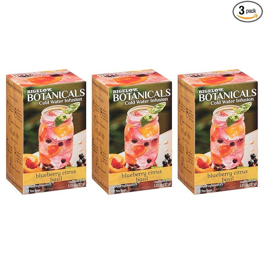 Bigelow Botanicals Cold Water Infusion Blueberry Citrus Basil Tea Bags 18 Count Box (Pack of 3), Herbal Infusion, Caffeine Free, 54 Tea Bags Total