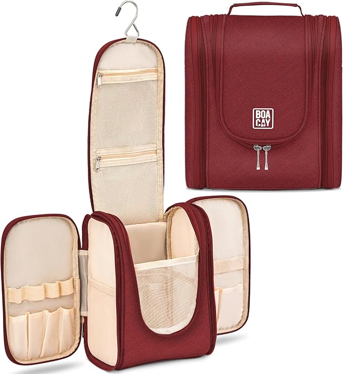BOACAY Hanging Travel Toiletry Bag for Women and Men, Makeup Bag, Bathroom & Shower Organizer Kit for Accessories, Cosmetics, Travel Essentials