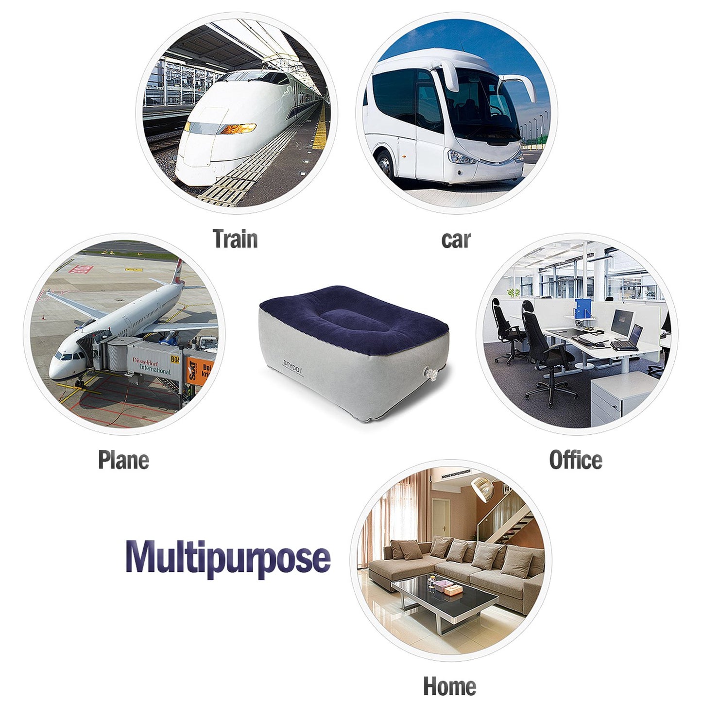 STYDDI Inflatable Foot Rest Pillow, 2 Pack Portable Inflatable Leg Rest Pillow, Travel Footrest Pillow for Airplane, Train, Car, Home, Office (Grey and Blue), Pack of 2