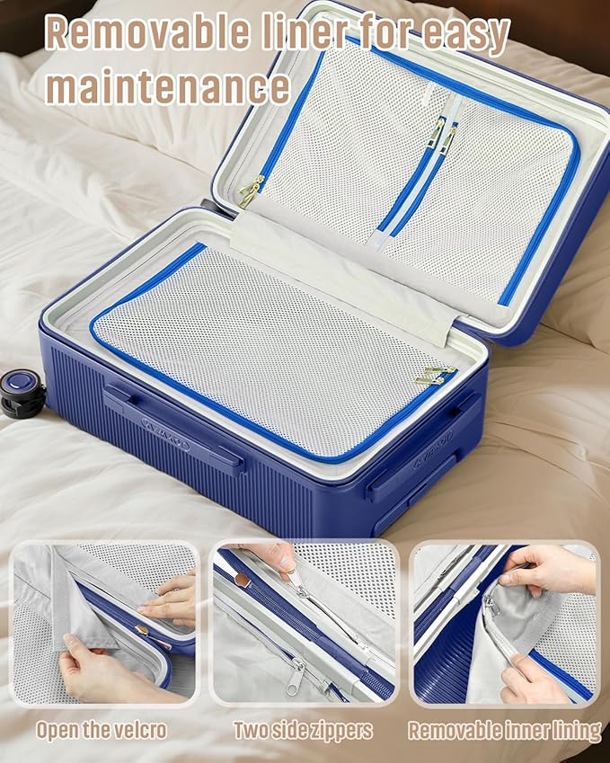 Joyway 22 Inch Carry on Luggage with Cup Holder, Hard Shell Carry-on Suitcases with Shock Absorbing Spinner Wheels, Lightweight Luggage with TSA Lock for Women Men, Blue