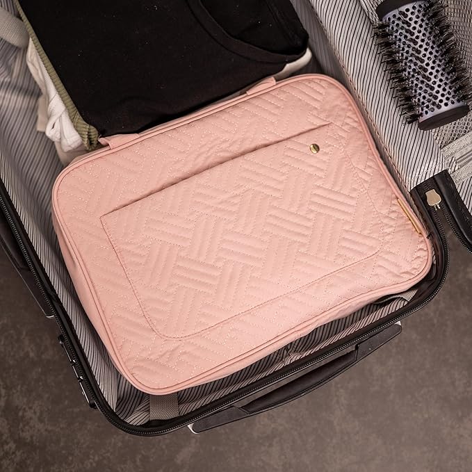 Carrywell |Not Made In China| Hanging Toiletry Travel Bag For Women, Makeup Organizer Case, Water-Resistant Cosmetic Bag For Full-size Containers, Toiletries (Pink, Large)