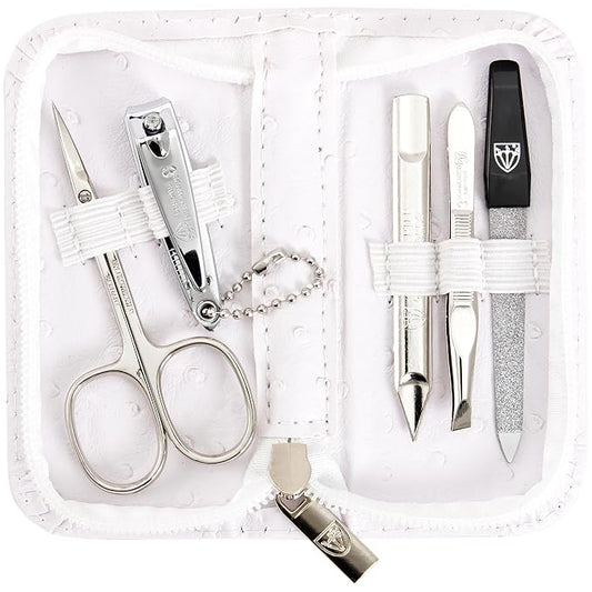 3 Swords Germany - brand quality 5 piece manicure pedicure grooming kit set with synthetic leather case ostrich white - Made in Germany